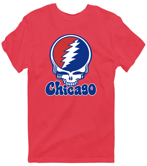 Chicago Baseball Stealie Grateful Dead T-Shirt — Chicago Cubs — Heather Red