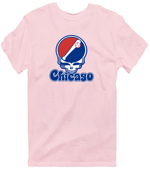Chicago Baseball Stealie Grateful Dead T-Shirt — Chicago Cubs — Light Pink
