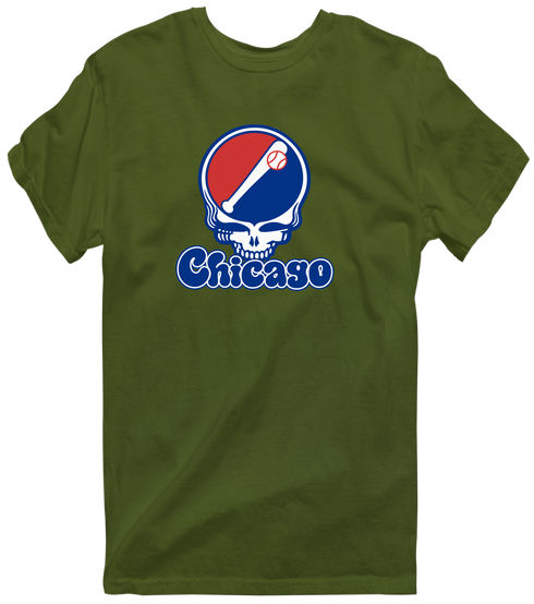 Chicago Baseball Stealie Grateful Dead T-Shirt — Chicago Cubs — Military Green
