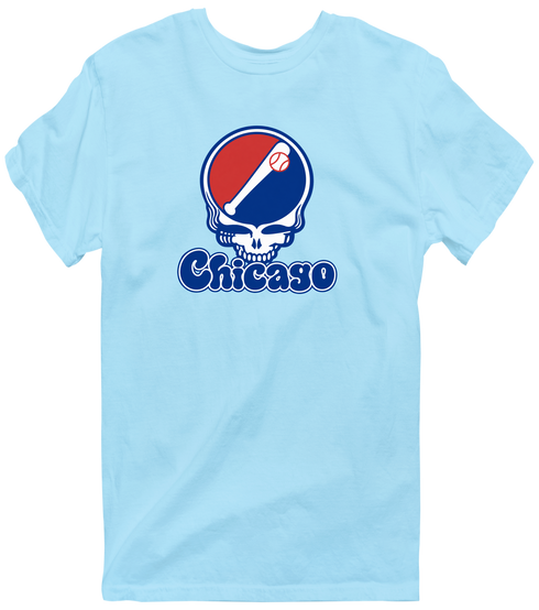 Chicago Baseball Stealie Grateful Dead T-Shirt — Chicago Cubs — Light Blue