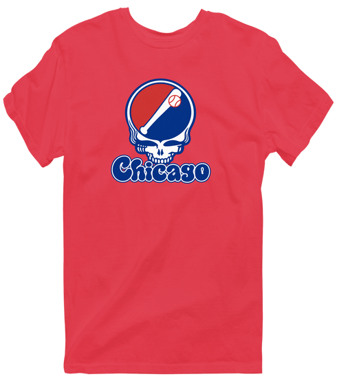 Chicago Baseball Stealie Grateful Dead T-Shirt — Chicago Cubs — Heather Red