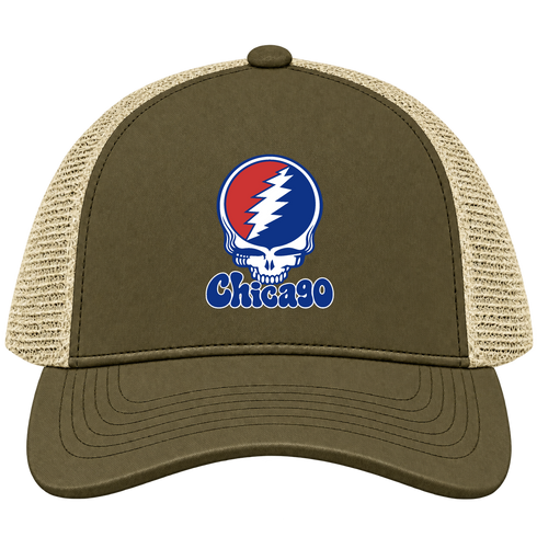 Chicago Baseball Stealie Grateful Dead Trucker Cap — Chicago Cubs — Moss/Khaki
