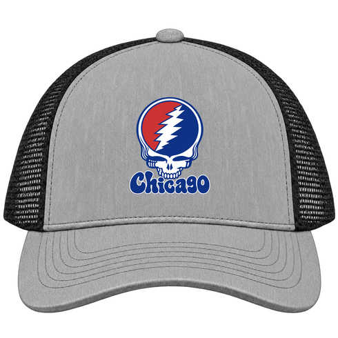 Chicago Baseball Stealie Grateful Dead Trucker Cap — Chicago Cubs — Heather Grey/Black