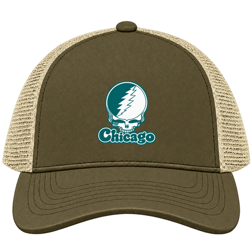 Chicago Stealie Premium Unisex Trucker Cap — Design: Chicago State University — Moss/Khaki