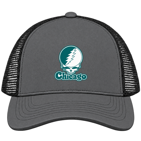 Chicago Stealie Premium Unisex Trucker Cap — Design: Chicago State University — Charcoal/Black