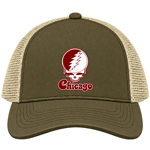 Chicago Stealie Premium Unisex Trucker Cap — Design: Chicago University of — Moss/Khaki