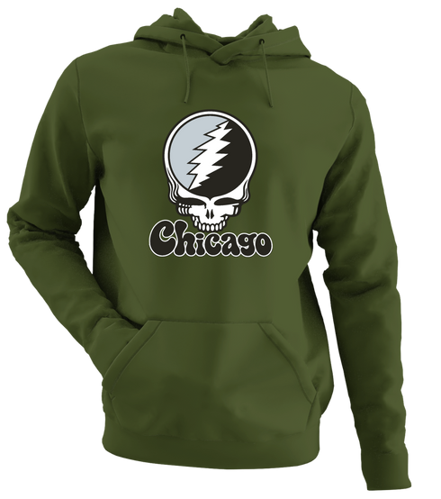 Chicago Baseball Stealie Grateful Dead Hoodie — Chicago White Sox — Military Green