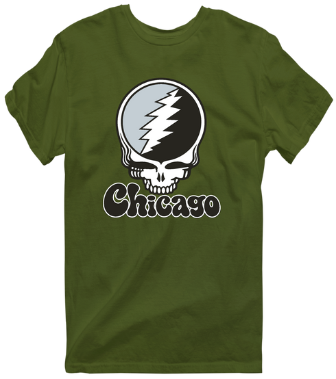 Chicago Baseball Stealie Grateful Dead T-Shirt — Chicago White Sox — Military Green