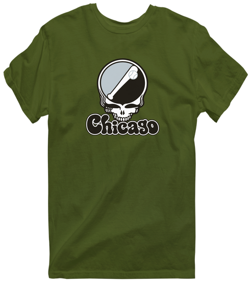 Chicago Baseball Stealie Grateful Dead T-Shirt — Chicago White Sox — Military Green