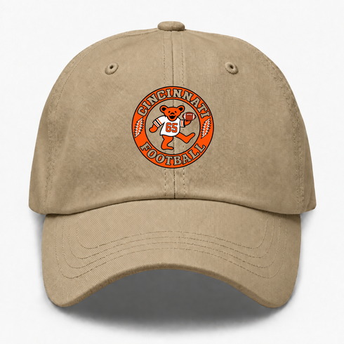 Cincinnati Football Dancing Bear Premium Dad Hat — Cincinnati Bengals — Khaki