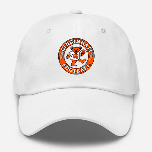 Cincinnati Football Dancing Bear Premium Dad Hat — Cincinnati Bengals — White