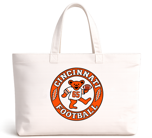 Cincinnati Football Dancing Bear Premium Tote Bag — Cincinnati Bengals — White