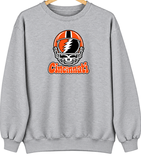 Cincinnati Helmet Stealie Premium Unisex Crewneck — Cincinnati Bengals — Sport Grey