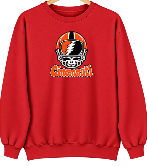 Cincinnati Helmet Stealie Premium Unisex Crewneck — Cincinnati Bengals — Red