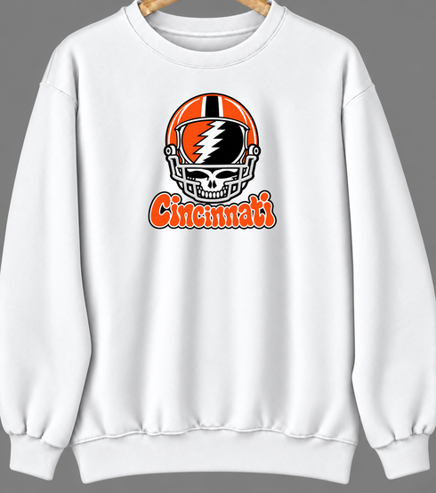 Cincinnati Helmet Stealie Premium Unisex Crewneck — Cincinnati Bengals — White