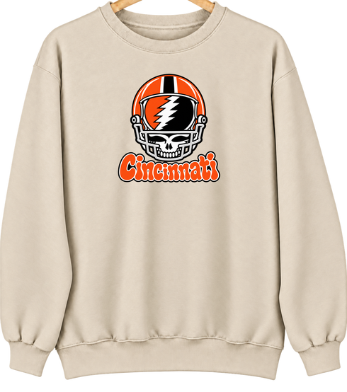 Cincinnati Helmet Stealie Premium Unisex Crewneck — Cincinnati Bengals — Sand