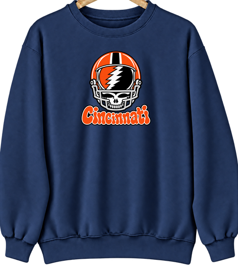 Cincinnati Helmet Stealie Premium Unisex Crewneck — Cincinnati Bengals — Navy