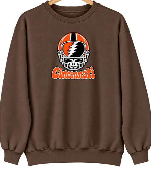 Cincinnati Helmet Stealie Premium Unisex Crewneck — Cincinnati Bengals — Brown