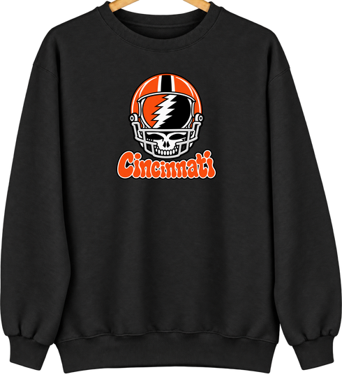 Cincinnati Helmet Stealie Premium Unisex Crewneck — Cincinnati Bengals — Black