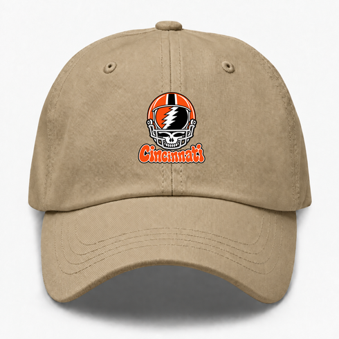 Cincinnati Helmet Stealie Premium Unisex Dad Hat — Cincinnati Bengals — Khaki