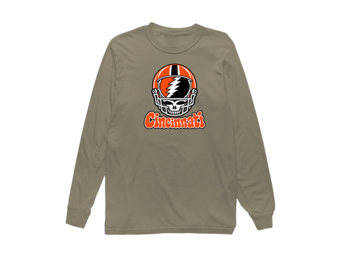 Cincinnati Helmet Stealie Premium Unisex Long-Sleeve — Cincinnati Bengals — Sandstone