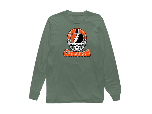 Cincinnati Helmet Stealie Premium Unisex Long-Sleeve — Cincinnati Bengals — Light Green
