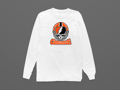 Cincinnati Helmet Stealie Premium Unisex Long-Sleeve — Cincinnati Bengals — White