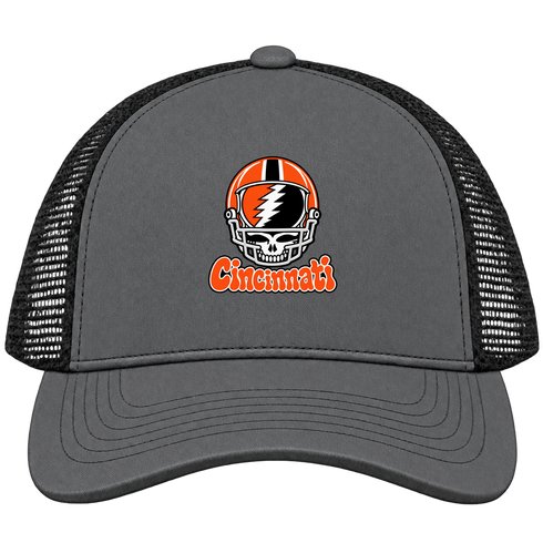 Cincinnati Helmet Stealie Premium Unisex Trucker Cap — Cincinnati Bengals — Charcoal/Black