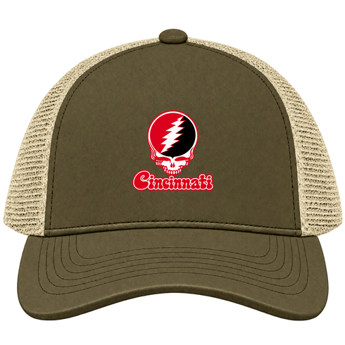Cincinnati Stealie Premium Unisex Trucker Cap — Design: Cincinnati University of — Moss/Khaki