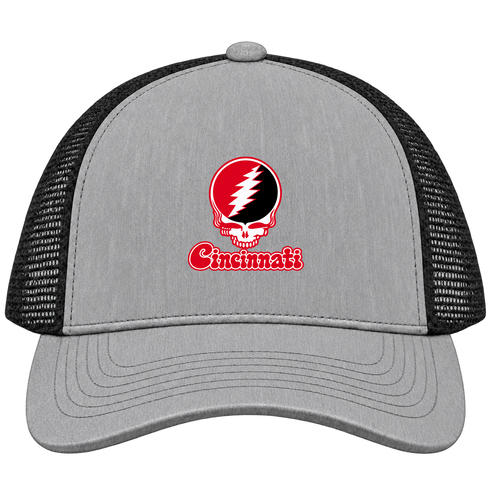 Cincinnati Stealie Premium Unisex Trucker Cap — Design: Cincinnati University of — Heather Grey/Black