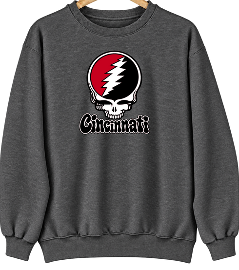 Cincinnati Baseball Stealie Grateful Dead Crewneck — Cincinnati Reds — Dark Heather