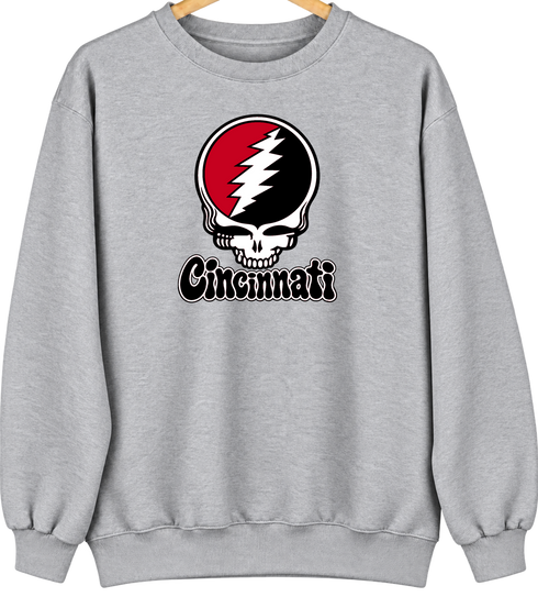 Cincinnati Baseball Stealie Grateful Dead Crewneck — Cincinnati Reds — Sport Grey