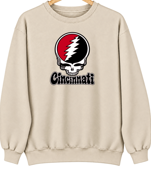 Cincinnati Baseball Stealie Grateful Dead Crewneck — Cincinnati Reds — Sand