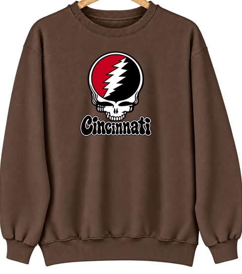 Cincinnati Baseball Stealie Grateful Dead Crewneck — Cincinnati Reds — Brown