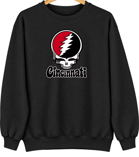 Cincinnati Baseball Stealie Grateful Dead Crewneck — Cincinnati Reds — Black