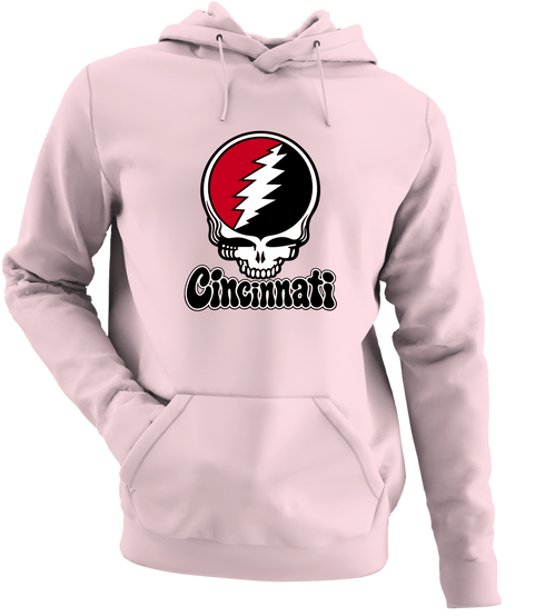 Cincinnati Baseball Stealie Grateful Dead Hoodie — Cincinnati Reds — Light Pink