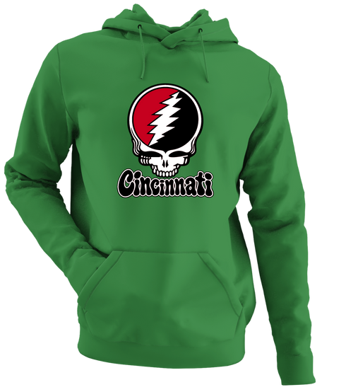 Cincinnati Baseball Stealie Grateful Dead Hoodie — Cincinnati Reds — Irish Green