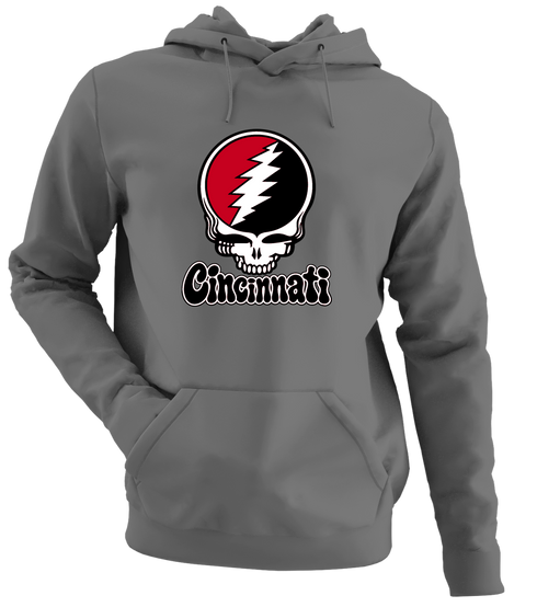 Cincinnati Baseball Stealie Grateful Dead Hoodie — Cincinnati Reds — Charcoal