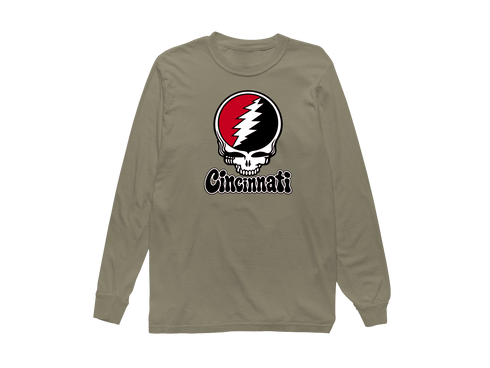 Cincinnati Baseball Stealie Grateful Dead Long-Sleeve — Cincinnati Reds — Sandstone