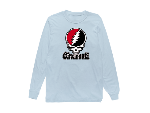 Cincinnati Baseball Stealie Grateful Dead Long-Sleeve — Cincinnati Reds — Chambray