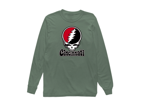 Cincinnati Baseball Stealie Grateful Dead Long-Sleeve — Cincinnati Reds — Light Green