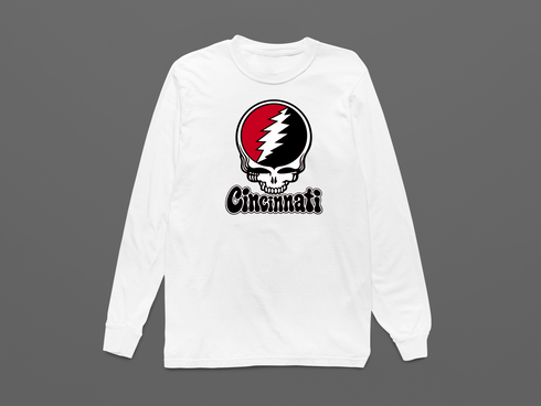 Cincinnati Baseball Stealie Grateful Dead Long-Sleeve — Cincinnati Reds — White