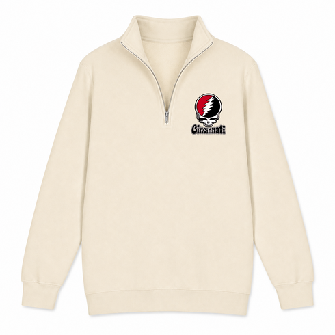 Cincinnati Baseball Stealie Grateful Dead Quarter-Zip — Cincinnati Reds — Sand