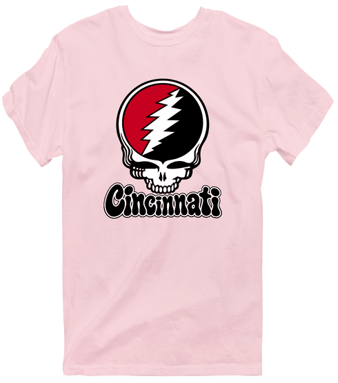 Cincinnati Baseball Stealie Grateful Dead T-Shirt — Cincinnati Reds — Light Pink