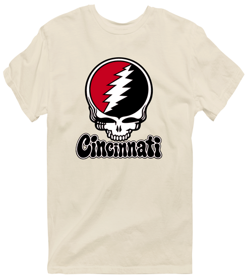 Cincinnati Baseball Stealie Grateful Dead T-Shirt — Cincinnati Reds — Sand