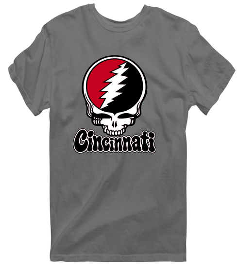 Cincinnati Baseball Stealie Grateful Dead T-Shirt — Cincinnati Reds — Charcoal