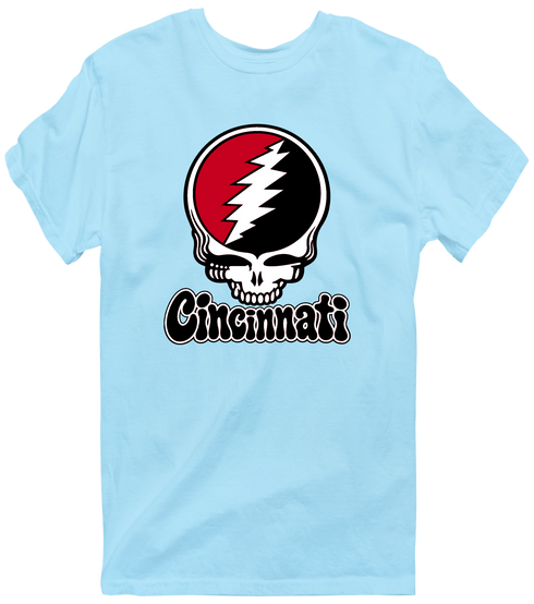 Cincinnati Baseball Stealie Grateful Dead T-Shirt — Cincinnati Reds — Light Blue