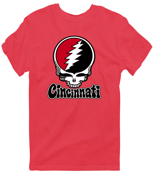 Cincinnati Baseball Stealie Grateful Dead T-Shirt — Cincinnati Reds — Heather Red