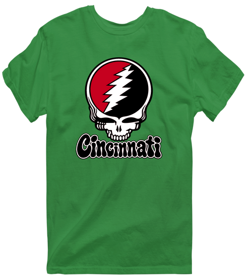 Cincinnati Baseball Stealie Grateful Dead T-Shirt — Cincinnati Reds — Irish Green