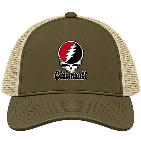 Cincinnati Baseball Stealie Grateful Dead Trucker Cap — Cincinnati Reds — Moss/Khaki